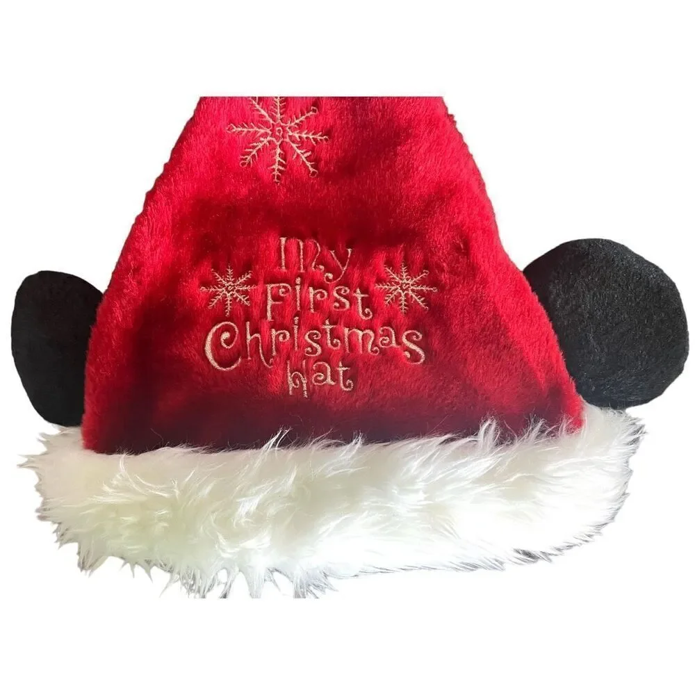 New Rare Disneyland Disney Mickey Mouse Santa First Christmas Adjustable Hat